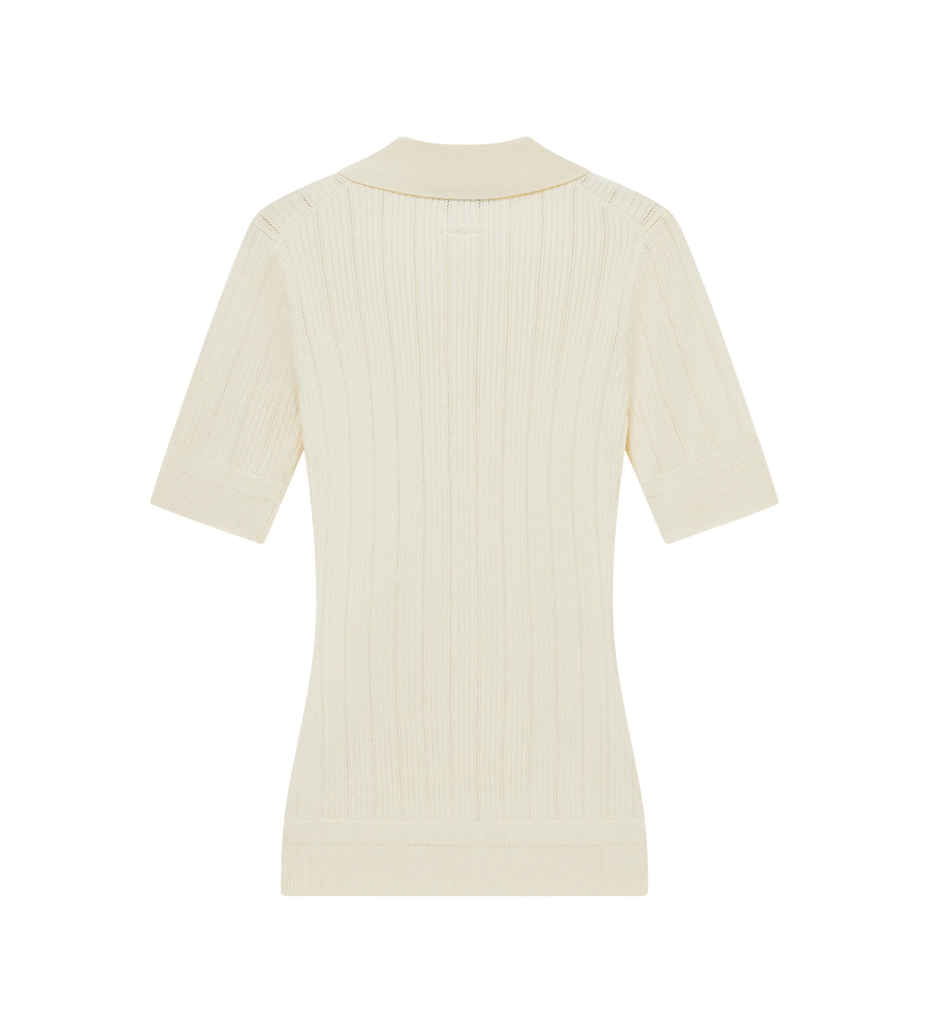 V Neck Pointelle Knit Polo