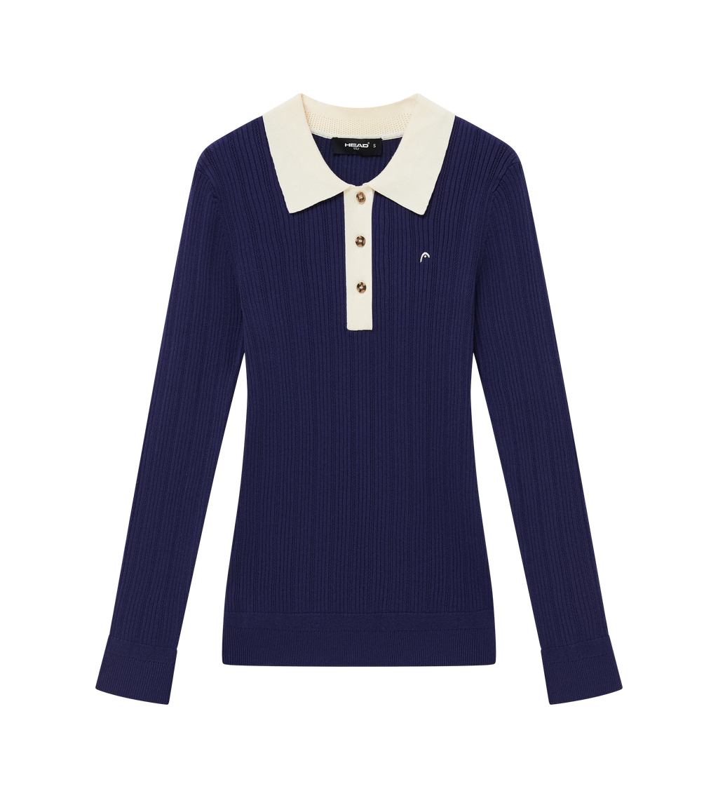 Long Sleeve Pointelle Knit Polo