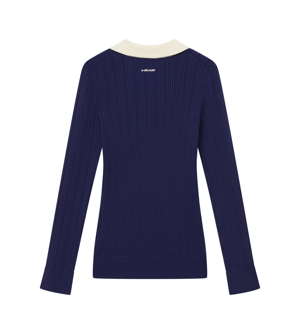 Long Sleeve Pointelle Knit Polo