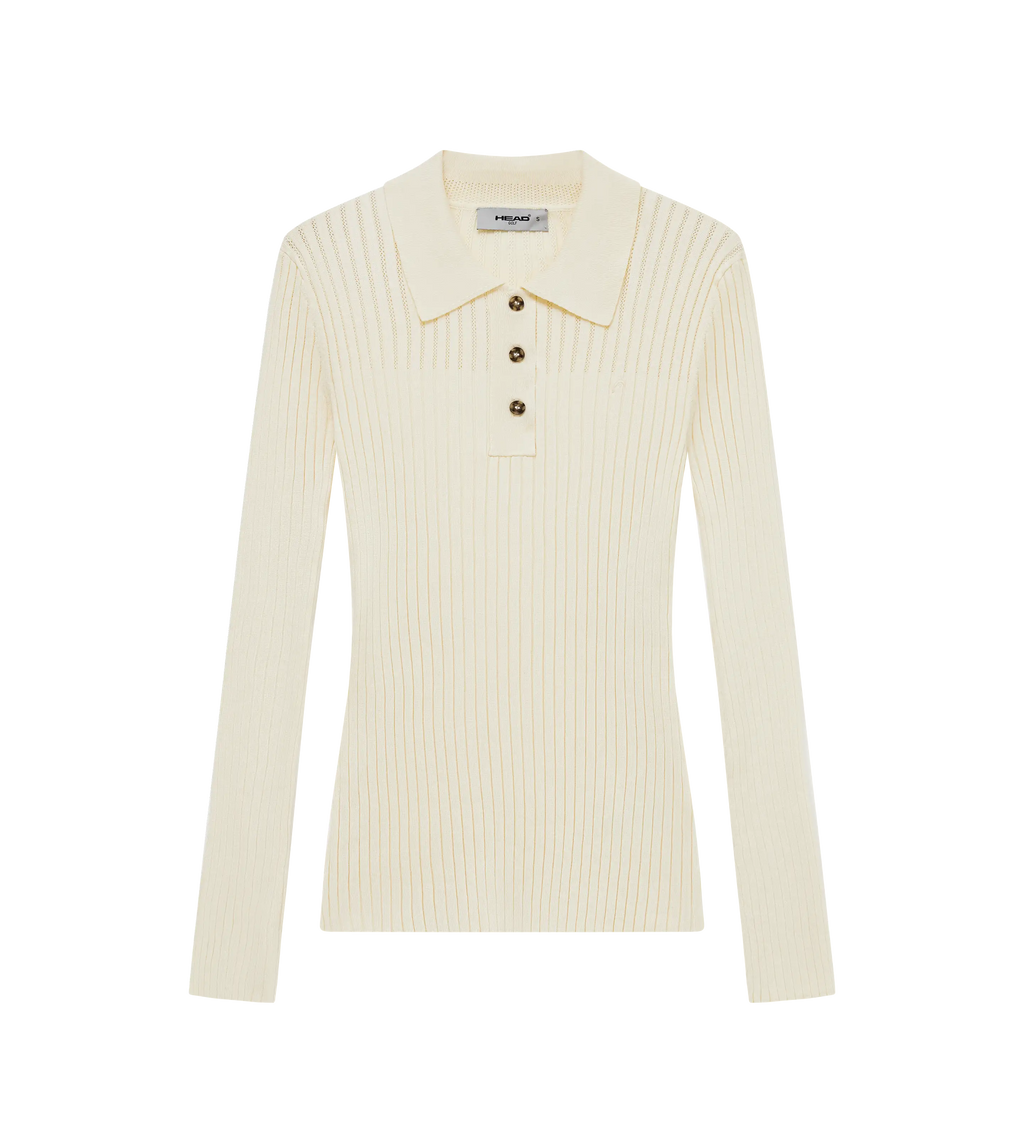 Pointelle Rib Long Sleeve Knit Polo