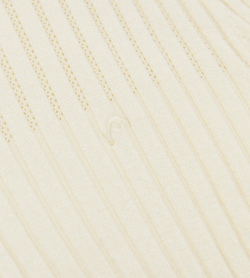 Pointelle Rib Long Sleeve Knit Polo