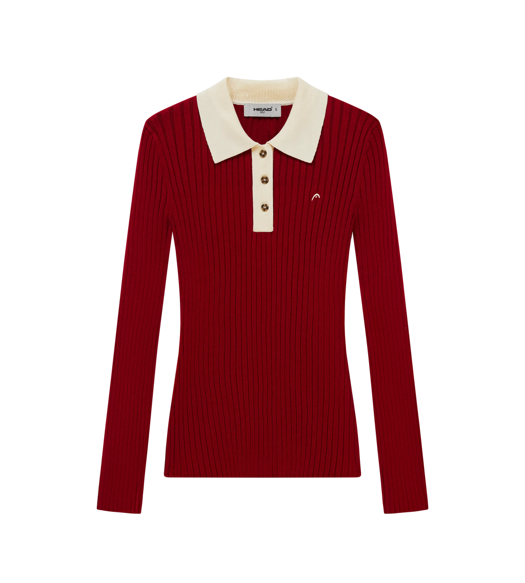 Pointelle Rib Long Sleeve Knit Polo