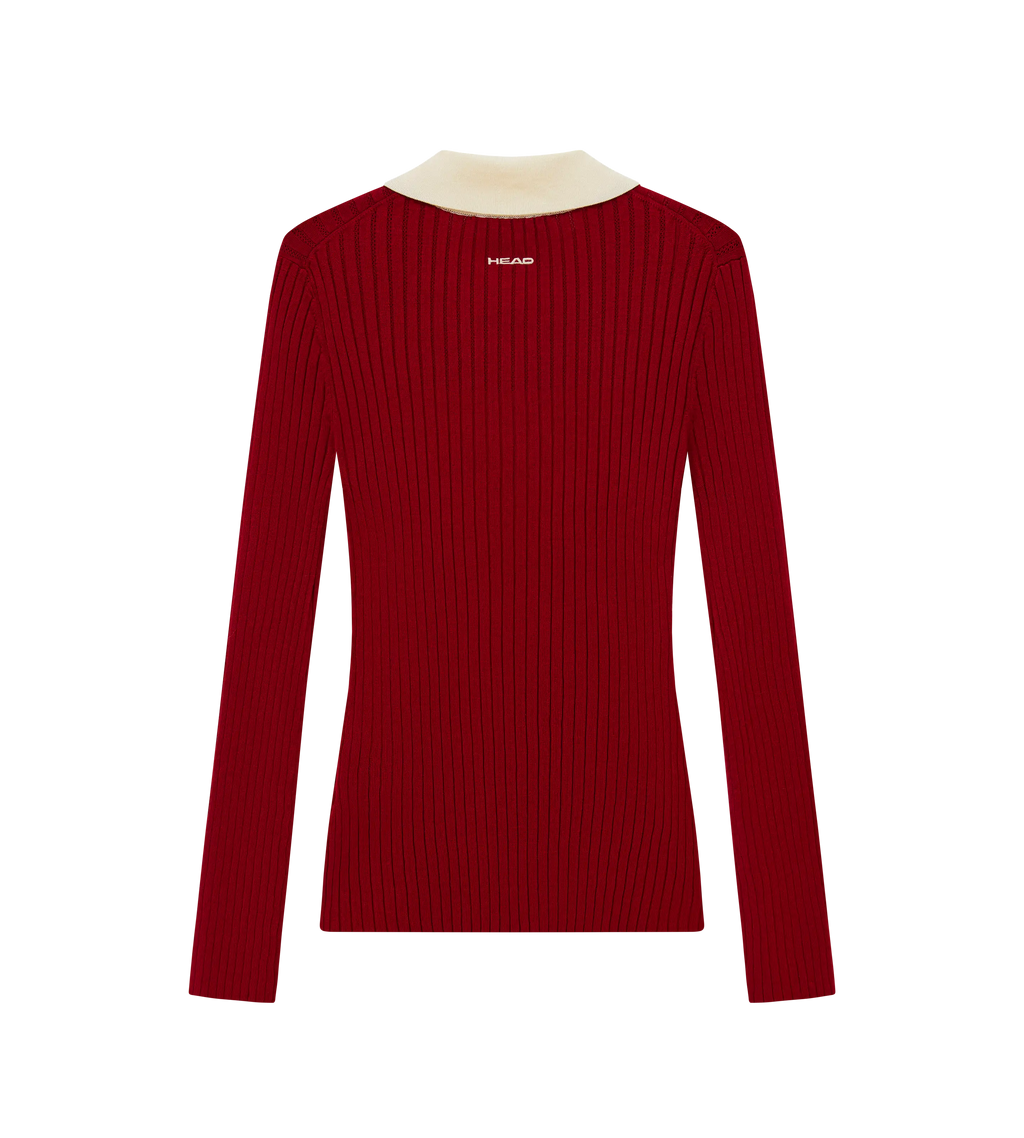 Pointelle Rib Long Sleeve Knit Polo