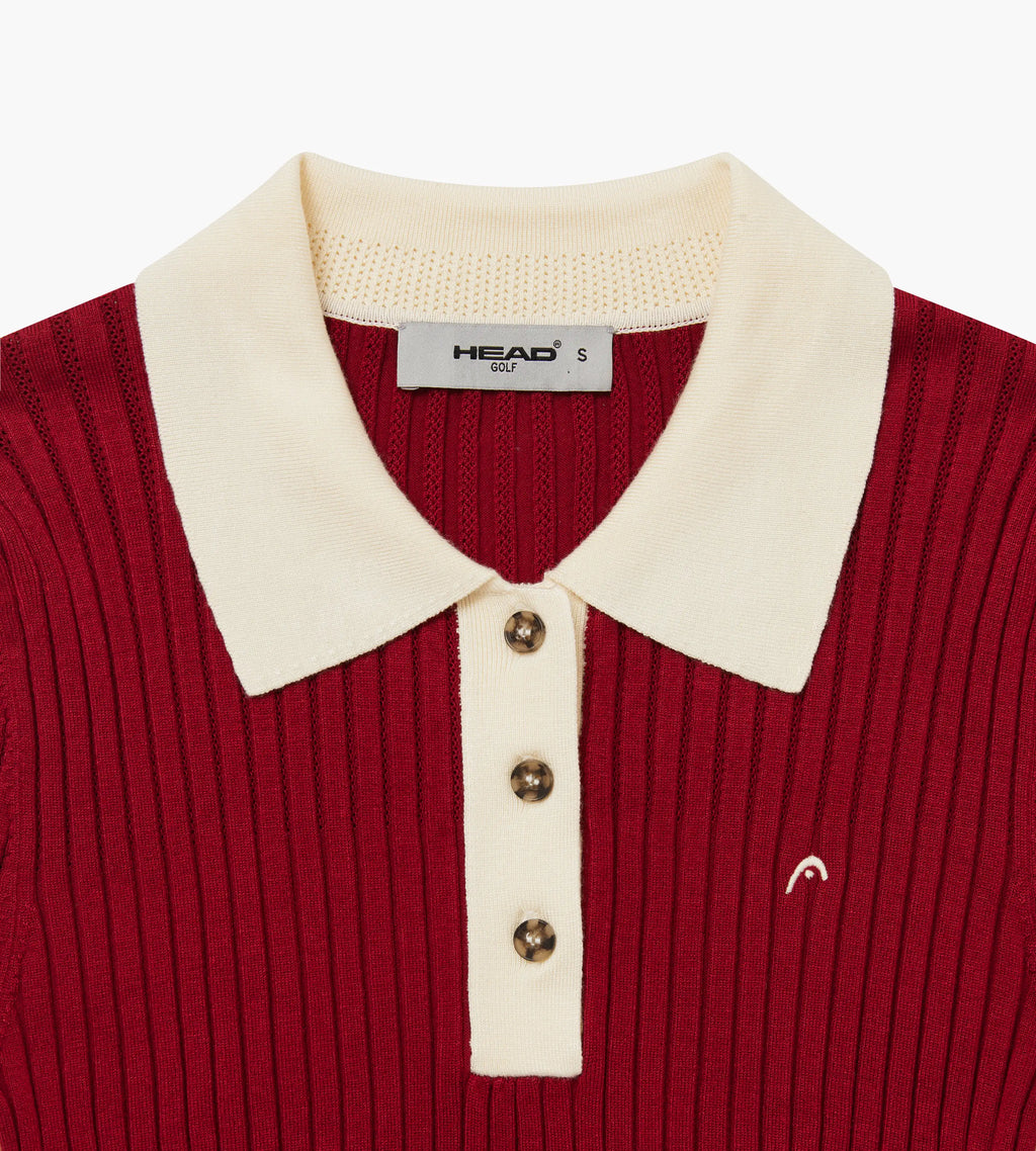 Pointelle Rib Long Sleeve Knit Polo