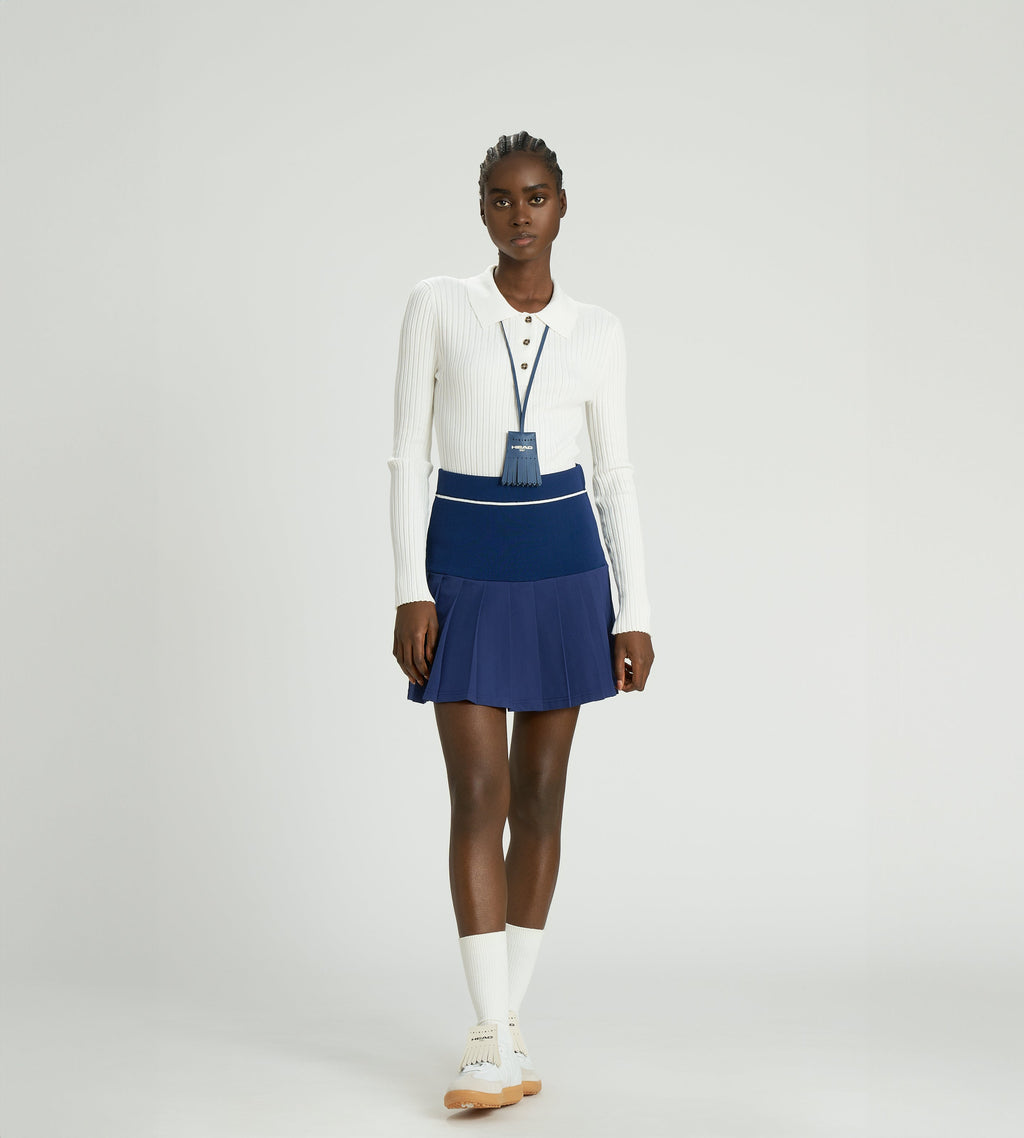 Pointelle Rib Long Sleeve Knit Polo