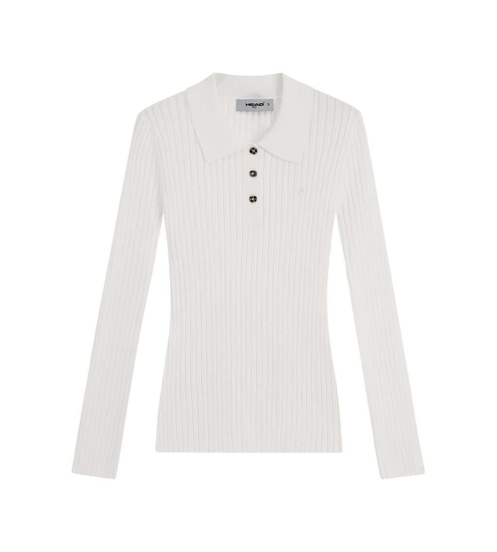 Pointelle Rib Long Sleeve Knit Polo