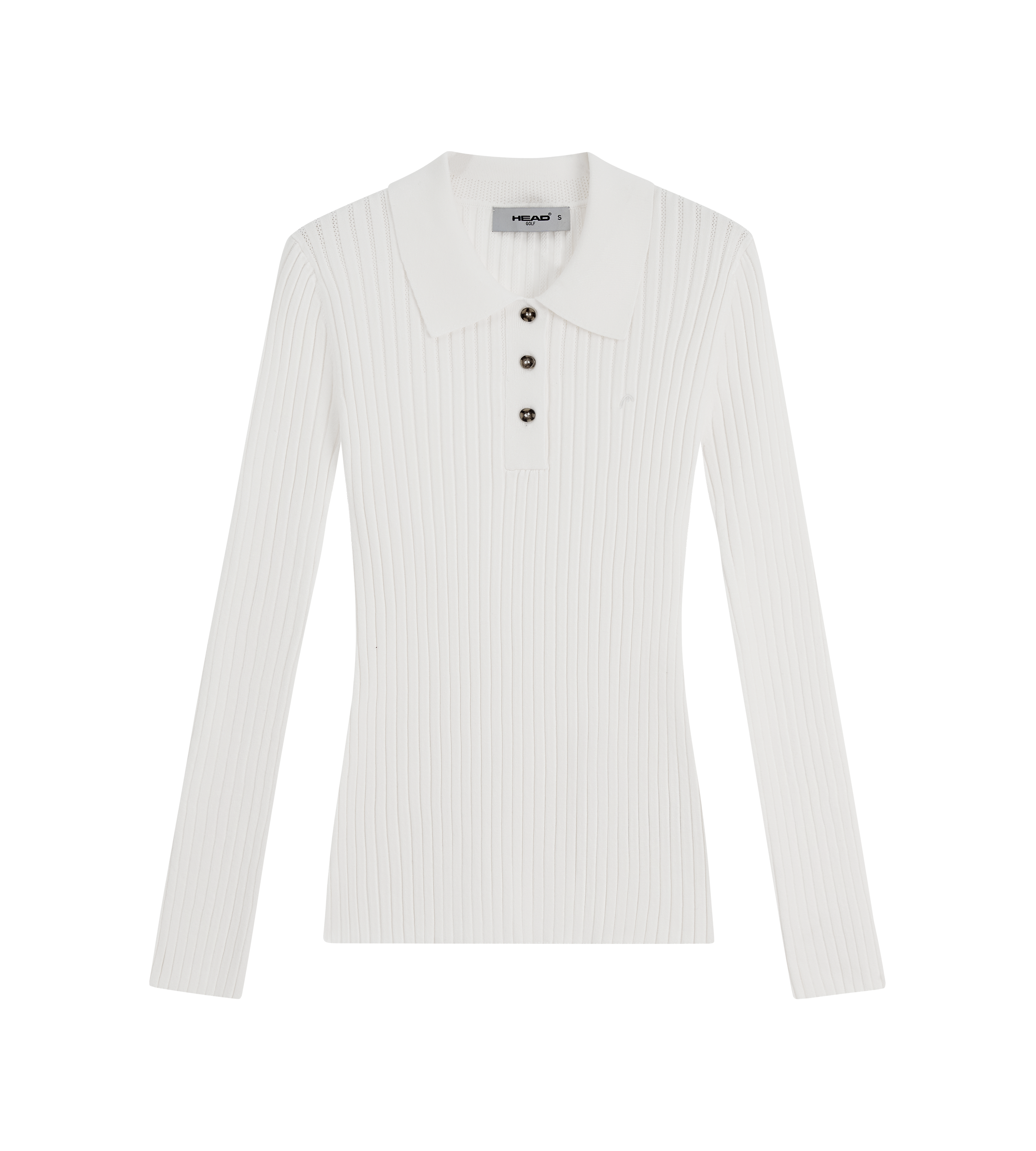 Pointelle Rib Long Sleeve Knit Polo