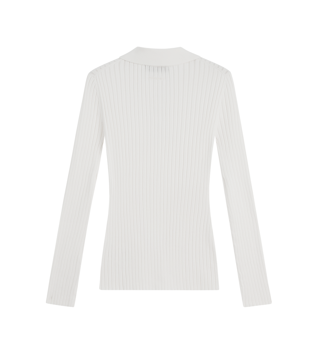 Pointelle Rib Long Sleeve Knit Polo