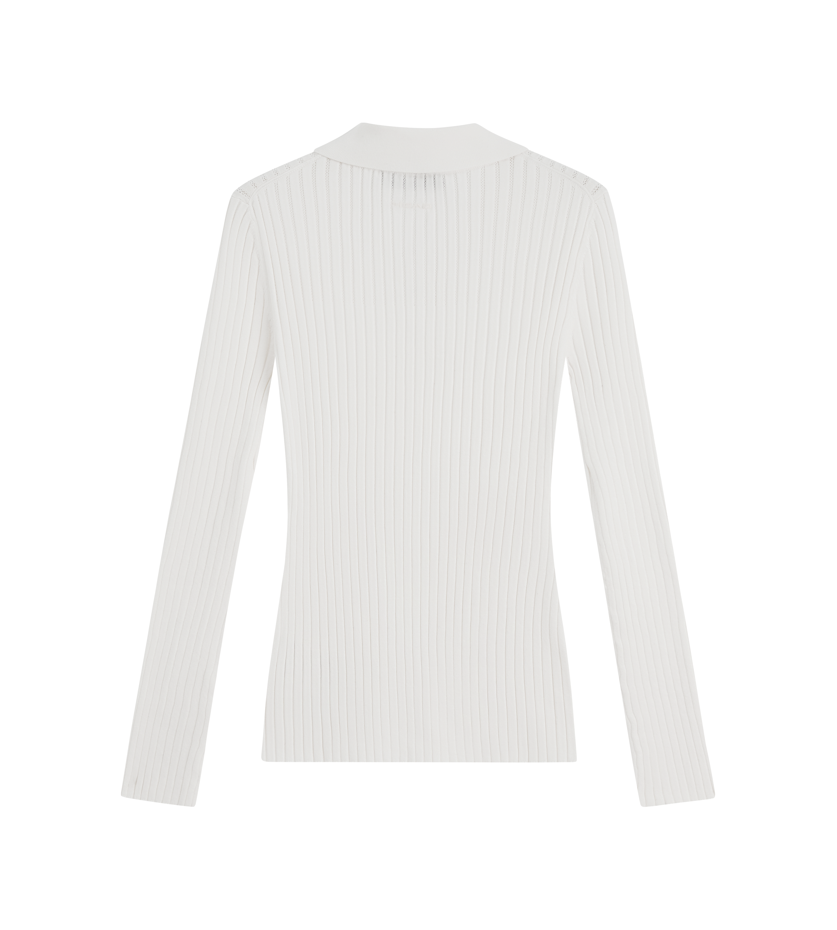 Pointelle Rib Long Sleeve Knit Polo