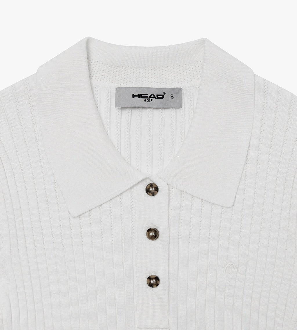 Pointelle Rib Long Sleeve Knit Polo