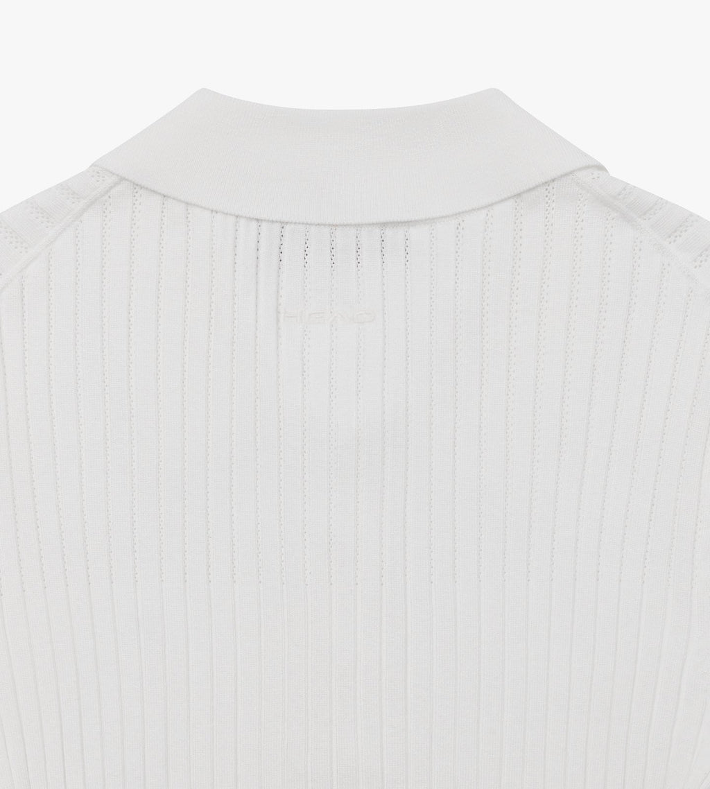 Pointelle Rib Long Sleeve Knit Polo
