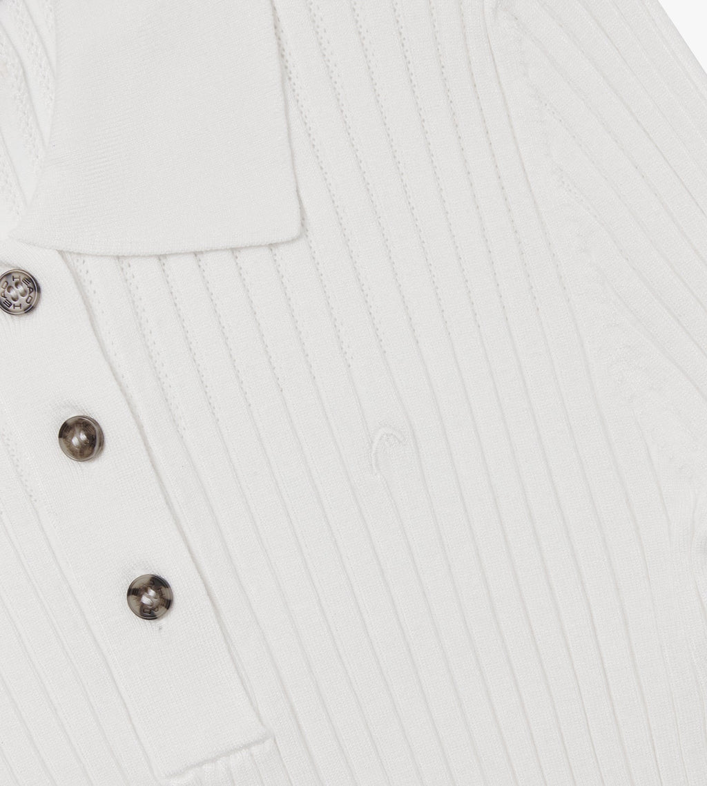 Pointelle Rib Long Sleeve Knit Polo
