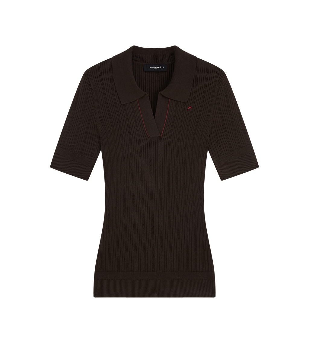 V Neck Pointelle Knit Polo