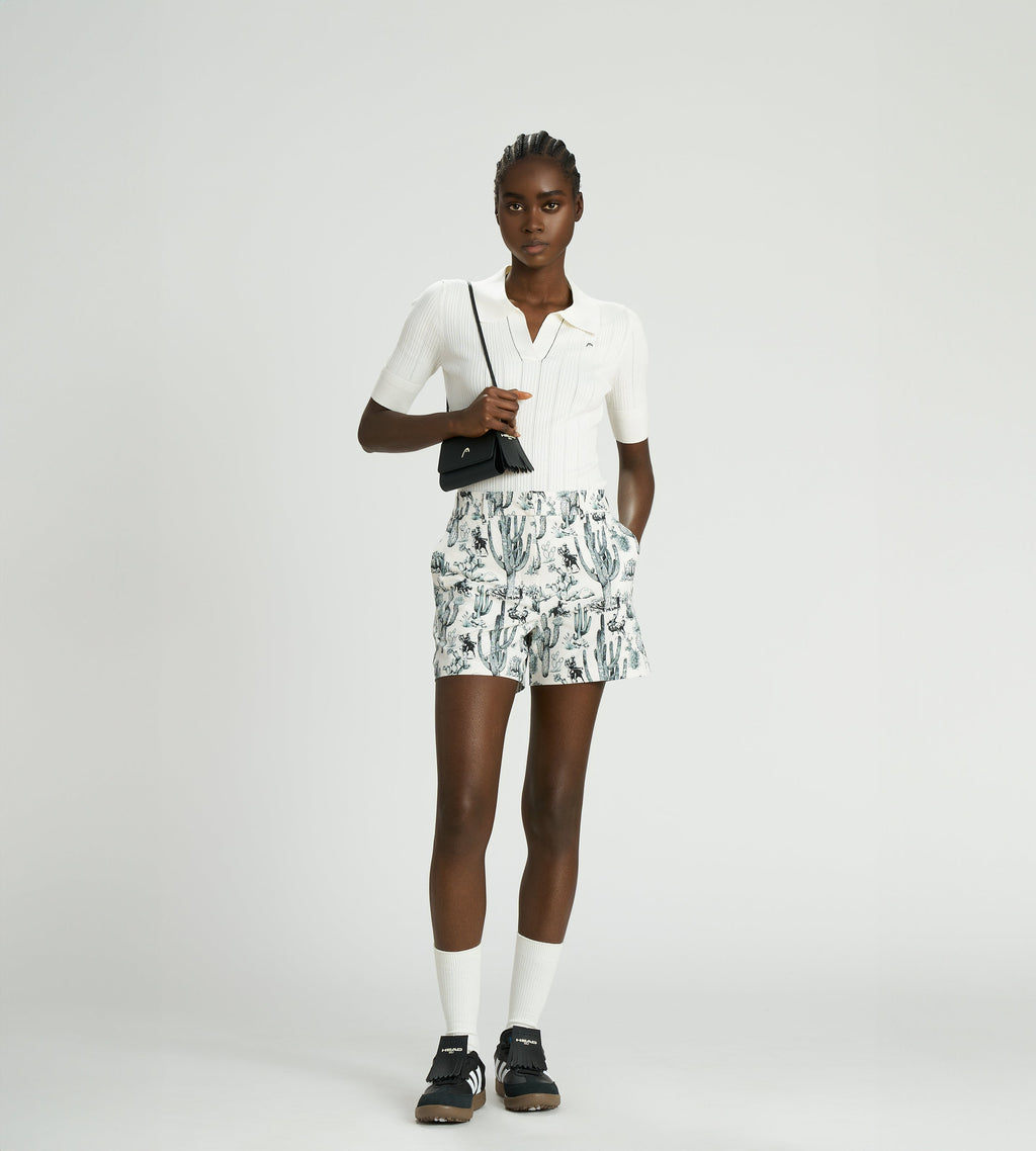 V Neck Pointelle Knit Polo