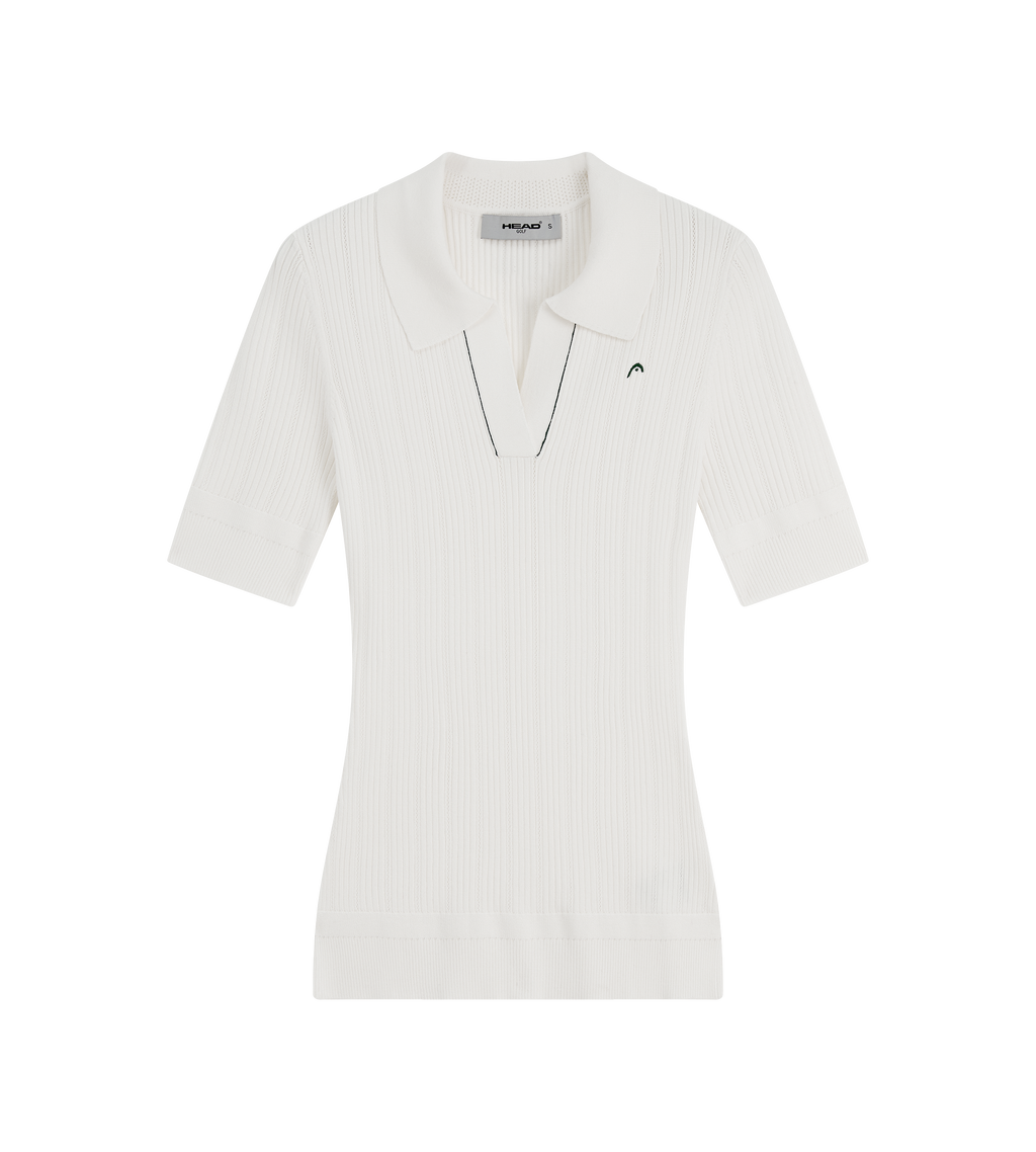 V Neck Pointelle Knit Polo
