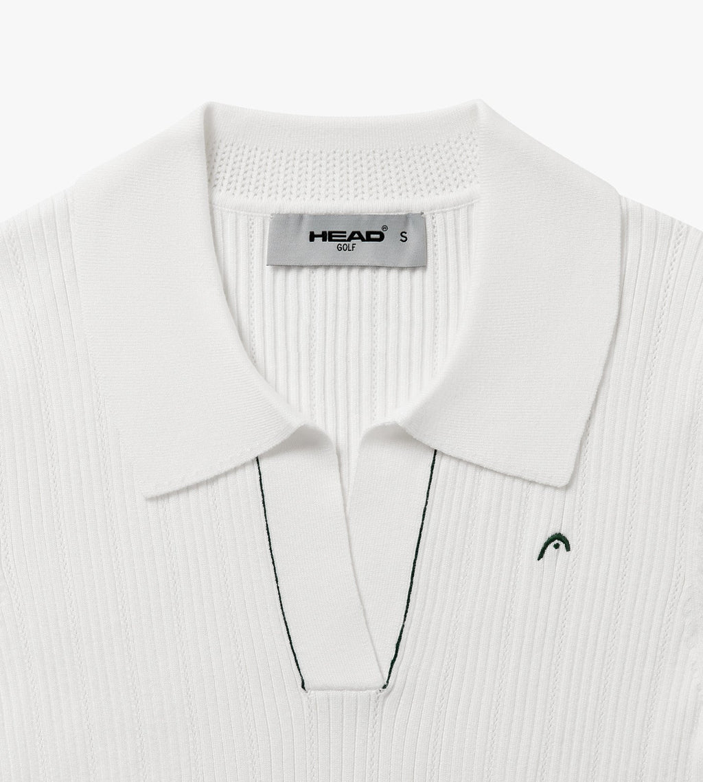 V Neck Pointelle Knit Polo