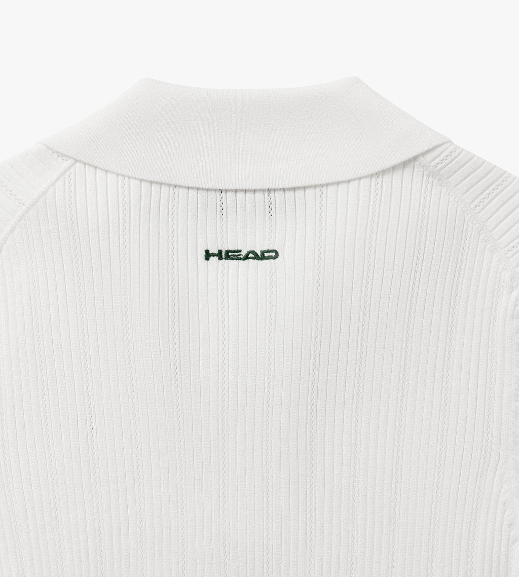V Neck Pointelle Knit Polo